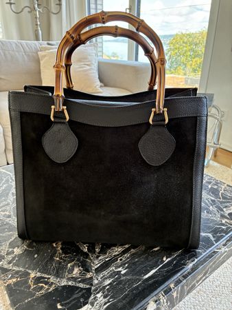 GUCCI Vintage Bamboo Tote – Schwarz – Wildleder & Leder
