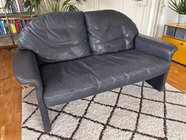 Vintage Ledersofa De Sede DS, saphirblau (RAL 5003)