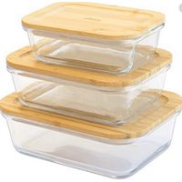 3 boites en verre et couvercle en bambou -tupperware