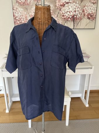 Seidenhemd Soie Naturelle, dunkelblau, M, L