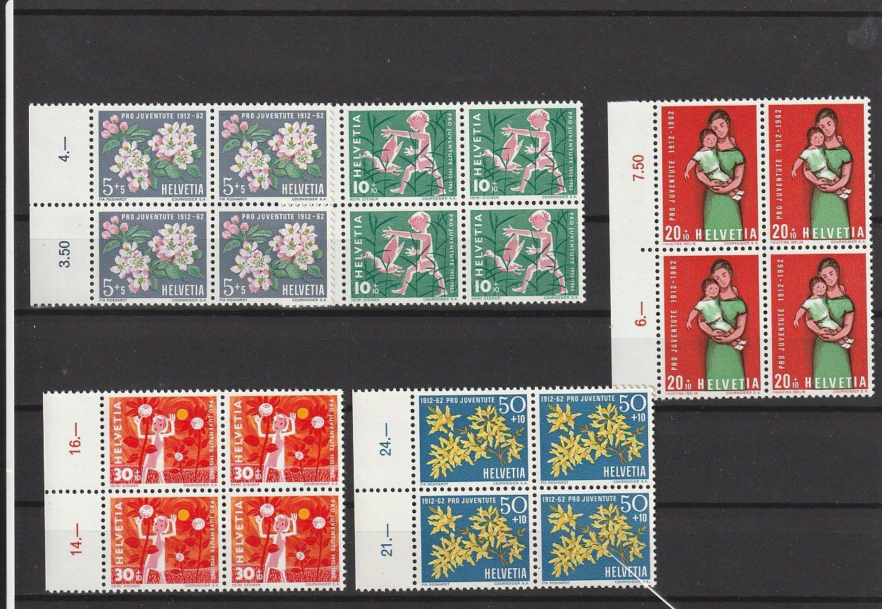 Tutti i francobolli: Postfrischer PJ-Viererblocksatz  1962, Bogenrand, Kat. 16.- – Nuovo (secondo la descrizione) da Zürich venduto da 1BJM5