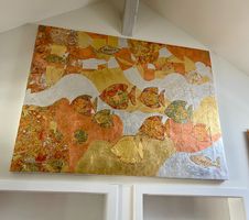 Original Kunstwerk „Golden Ocean“ – Mixed Media auf Holz