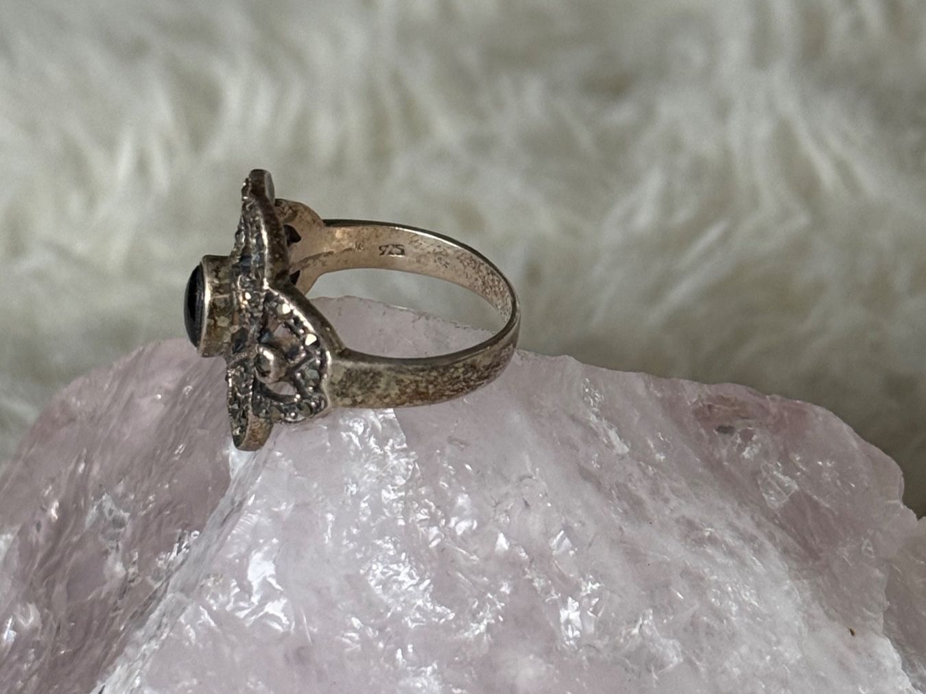 Anelli: Vintage Silberring 925 mit schwarzem Stein – Usato da Istighofen venduto da Ringparadies 1