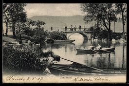 Zürich, Zürichhorn, Brücke und Ruderb