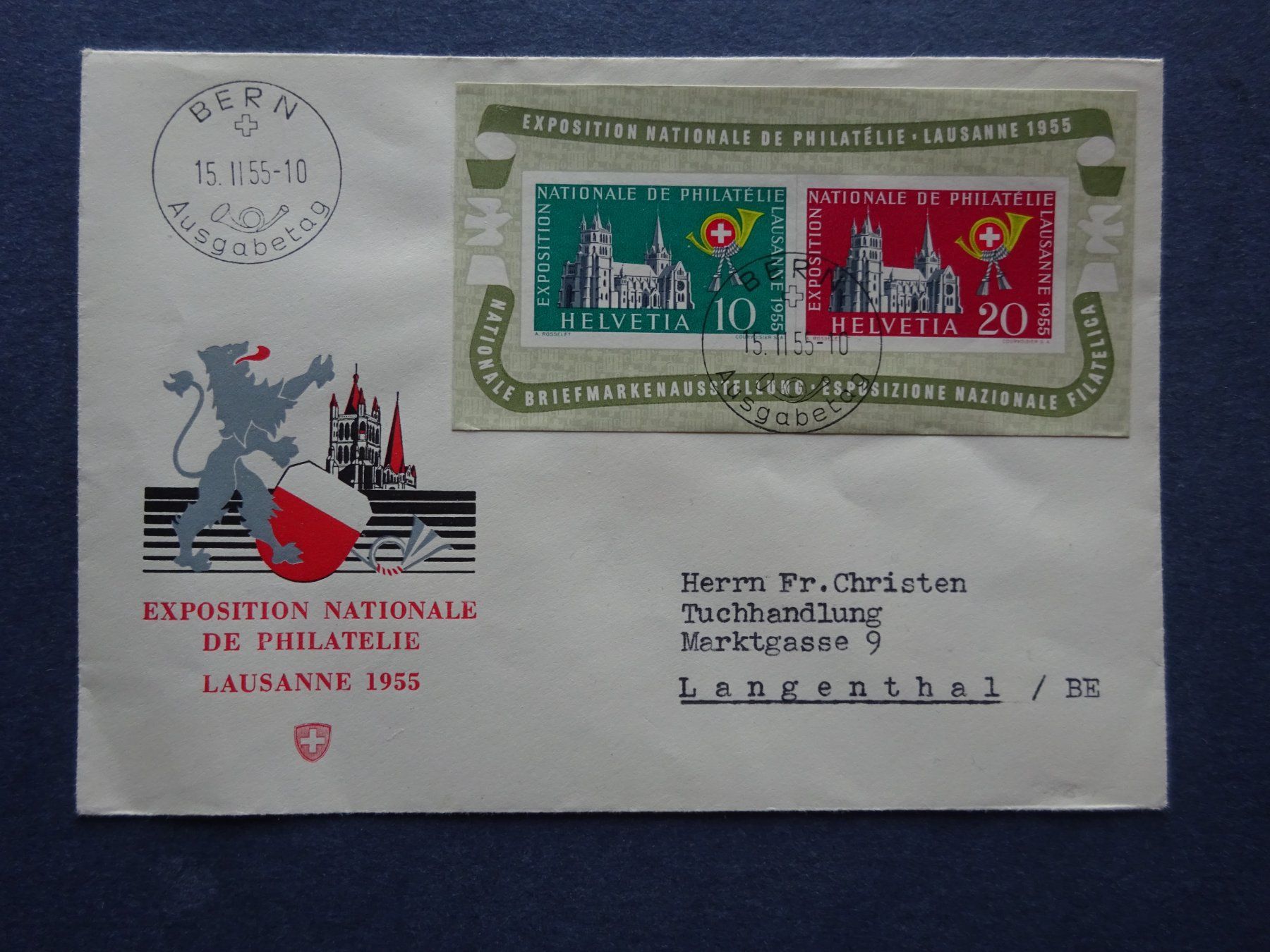 Tutti i francobolli: 1955 FDC W35 Block BERN – Usato da Appenzell-Steinegg venduto da adi1975 1