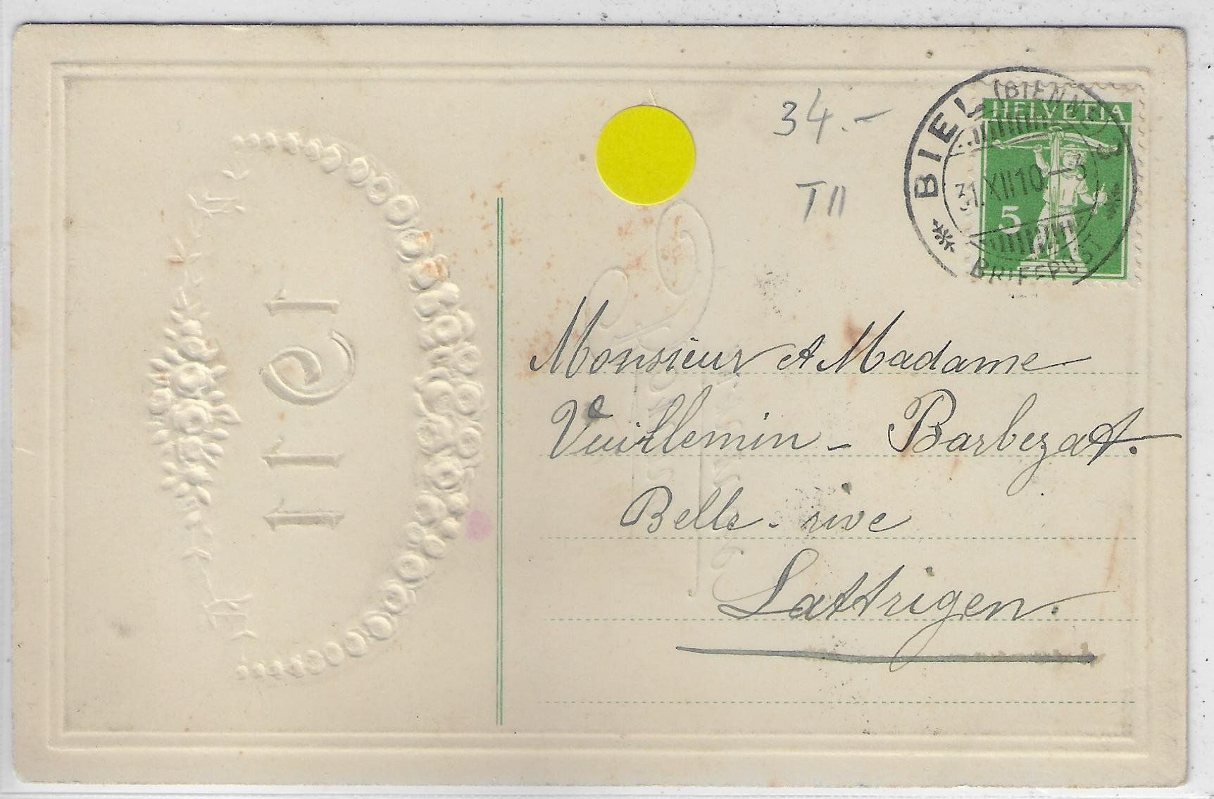 Cartoline postali: Bonne Annee 1911 - Präge-Litho – Usato da Ettingen venduto da Kartenplanet 1