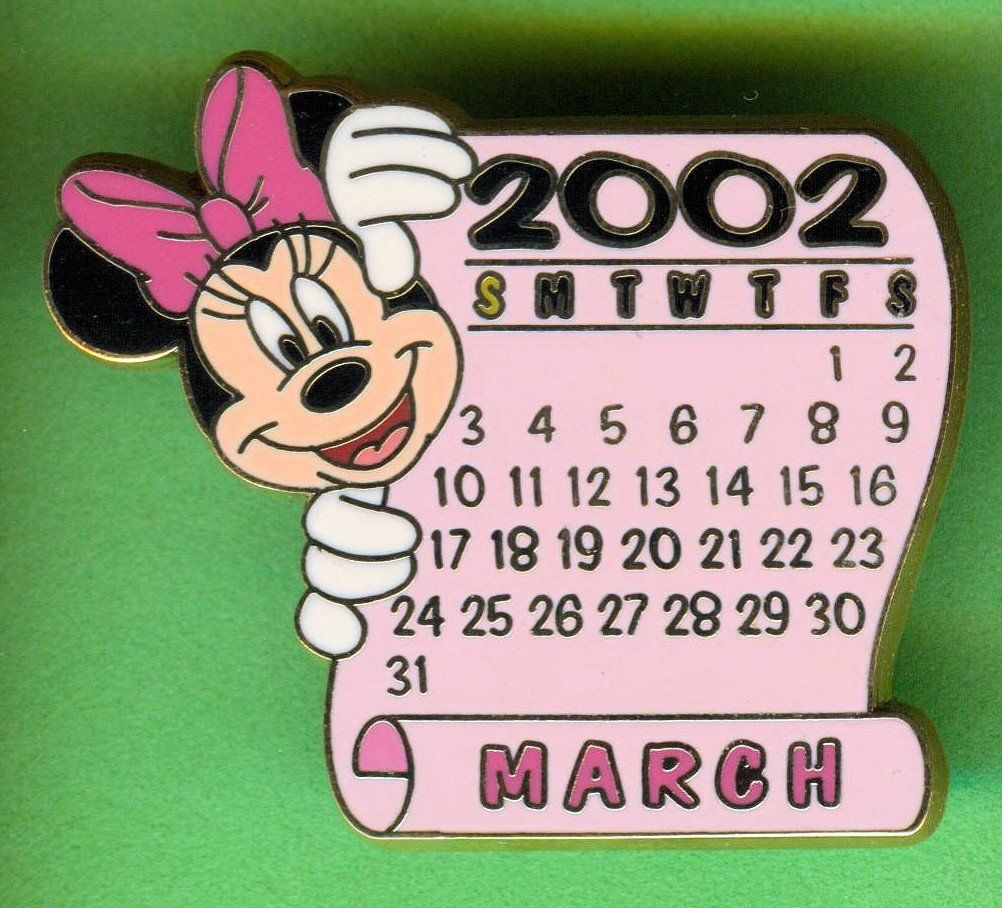Disney Placchette & Badge: DISNEY  Kalender 2002  März  MINNIE – Usato da Winterthur venduto da Sammleroase