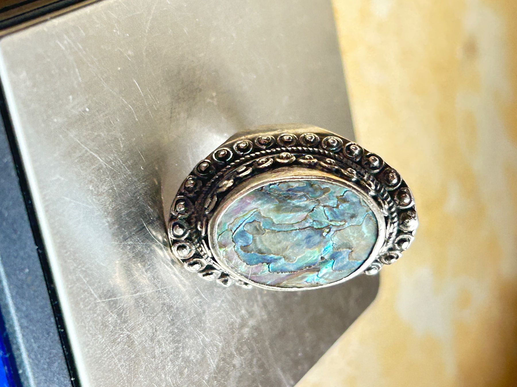 Bagues: Vintage Ring, Silberlook mit Abalone (Grösse 58) – D'occasion à Laufen par belleskulptur 8