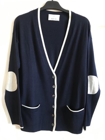 Gilet cardigan ALLUDE, taille L, bleu marine 100% laine