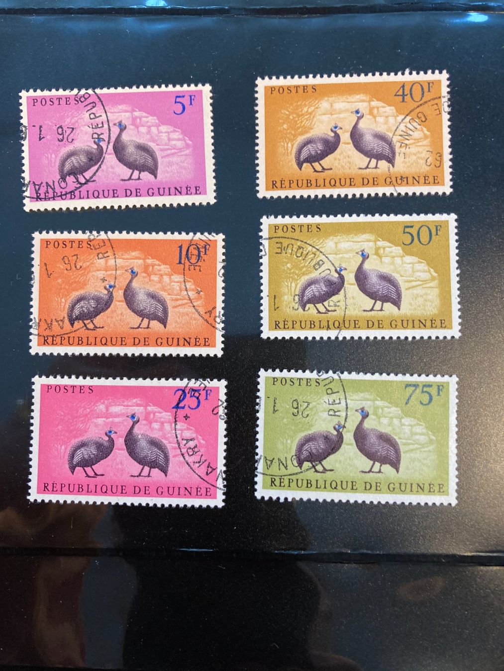 Alle Briefmarken: Guinea 1961 Satz Perlhühner gestempelt – Gebraucht aus Liestal von schnueps