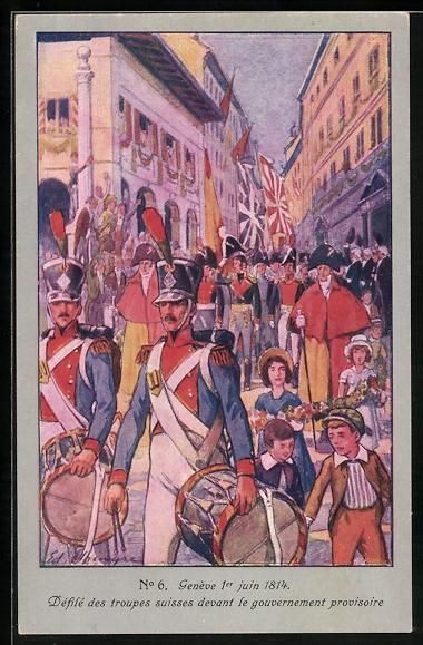 Cartoline postali: Geneve, Defile des troupes suisses devan – Usato da Berlin venduto da bartko-reher