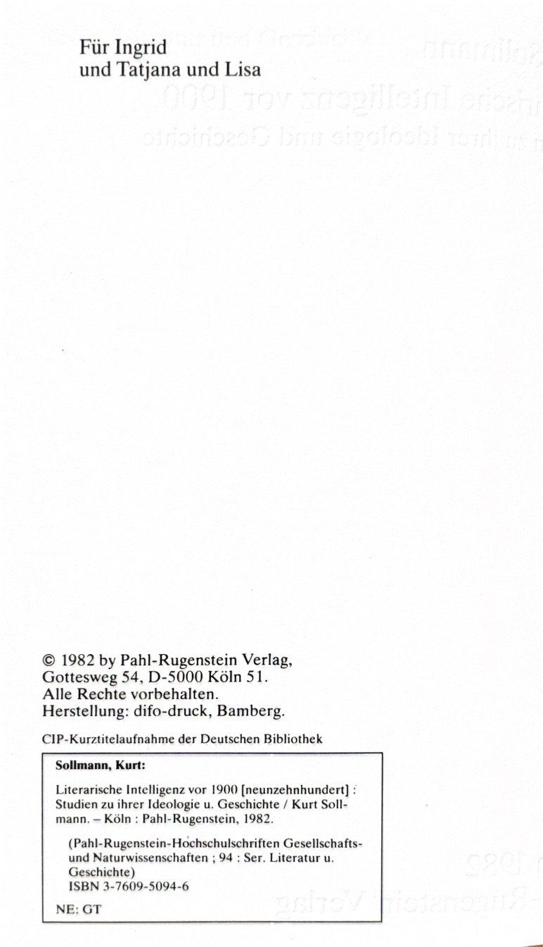 Libri: Sollmann Kurt, Literarische Intelligenz vor 1900 – Usato da Sarnen venduto da Livres 1