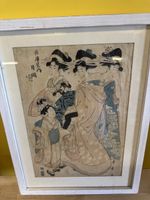 Holzschnitt mit Frauen und Kind, signiert, gerahmt