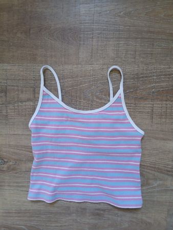 Damen Crop Top gestreift blau rosa Grösse M getragen