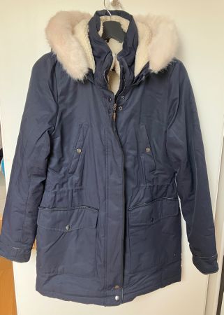 Winterjacke mit Pelzkragen, dunkelblau, Grösse 38