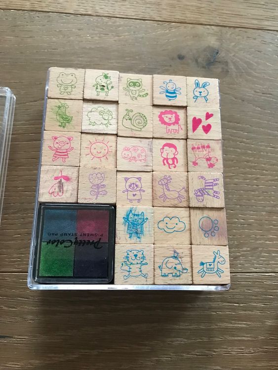 Kinder Holz Stempel - 2 Alphabet Sets + 1 Motiv Set Stempel | Kaufen ...