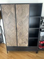 Moderne Design-Vitrine – Schwarz/Holzoptik – Top Zustand