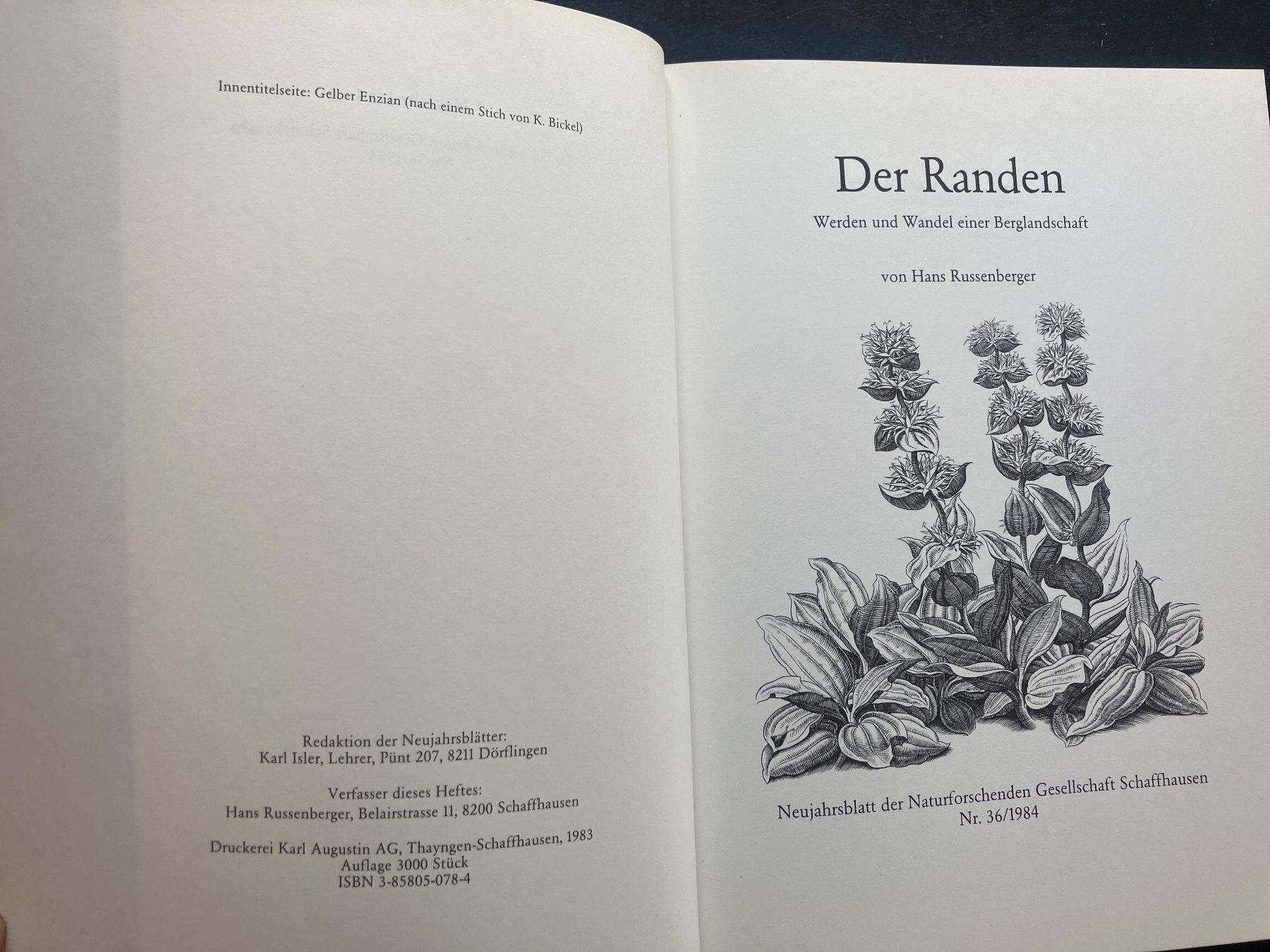 Libri: Der Randen. H. Russenberger, 1984 – Usato da Wangen ZH venduto da day01 2