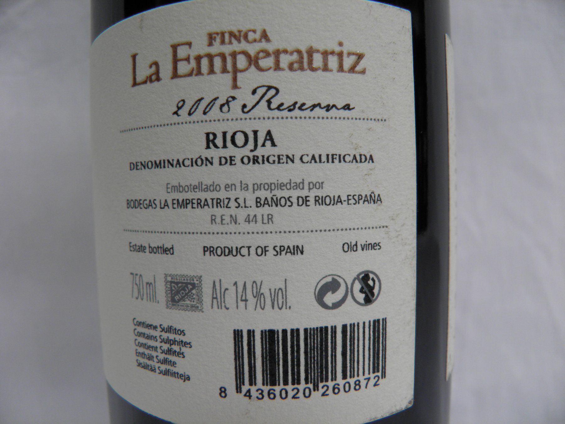 Rioja Vins: Finca La Emperatriz 2008 – D'occasion à Rüti ZH par corvus-corvus 3