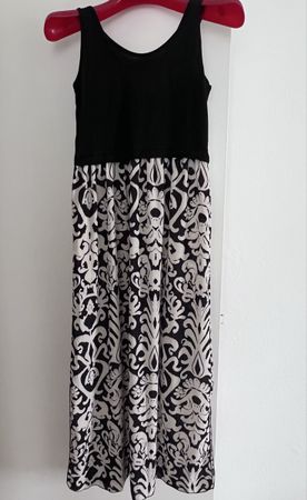 Trägerkleid, Oberteil schwarz, Rock gemustert, Gr. S/M