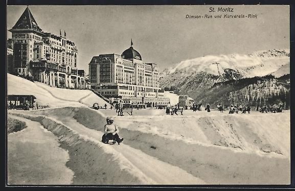 Cartoline postali: St. Moritz, Dimson-Run und Kurverein-Rin – Usato da Berlin venduto da bartko-reher