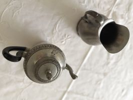 Zinnkännchen mit Deckelkännchen 2-teiliges Set antik