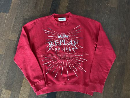 REPLAY DAMEN PULLOVER-ROT-S-MIT TOLLEN GLITZERSTEINEN-NEU