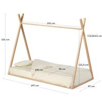 Kave Home Maralis Kinderbett Tipi-Bett- Holz, inkl. Matratze