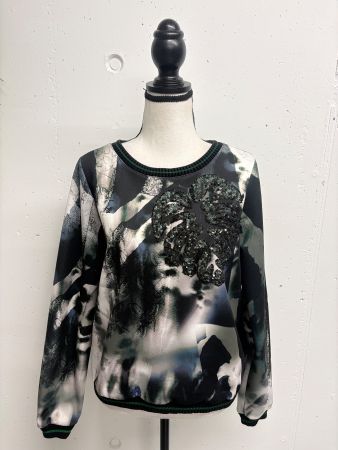 Margittes Pullover gemustert mit Pailletten Gr. 36 blau grün