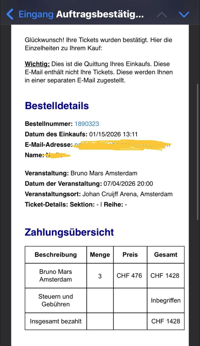 Tickets: 1 Bruno Mars Ticket – Neu und originalverpackt aus Berikon von sam_5zxf 1