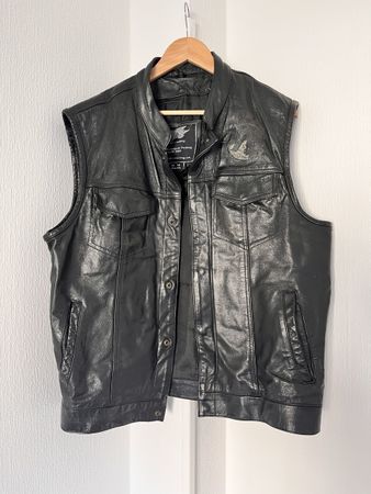 JTS Motorcycle Leather Vest Size 3XL Black Biker