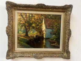 Ölgemälde auf Holz Landschaft am Wasser signiert