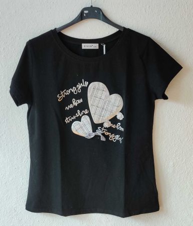 Shirt mit Herzapplikation Gr. S Baumwolle/Elasthan Schwarz