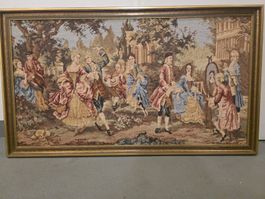 Gobelin Mittelalter 110x63cm. Bilderrahmen mit Blattgold