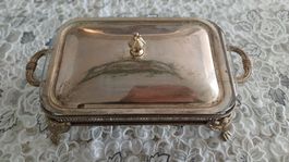 Elegante Vintage Servierschale / Warmhalteschale mit Glas