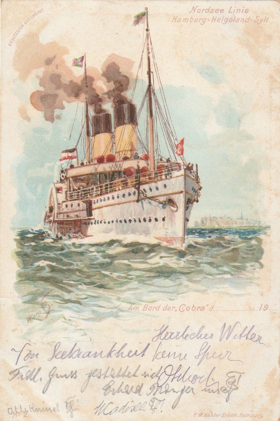 Cartoline postali: Nordsee Linie Dampfschiff Cobra – Usato da Rorschacherberg venduto da fratovi2