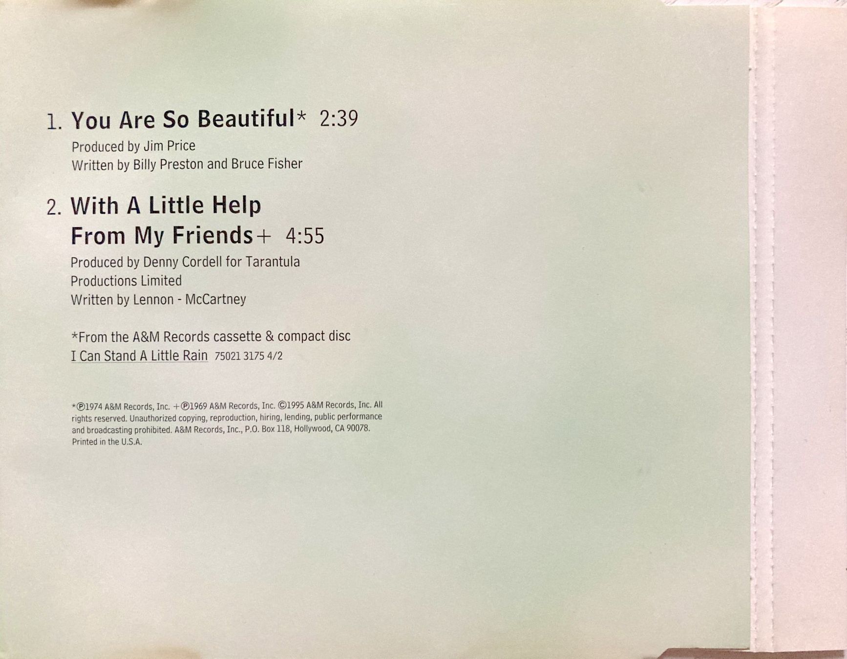 CD: JOE COCKER - YOU ARE SO BEAUTIFUL – Usato da Bottens venduto da hotter-than-hell 1