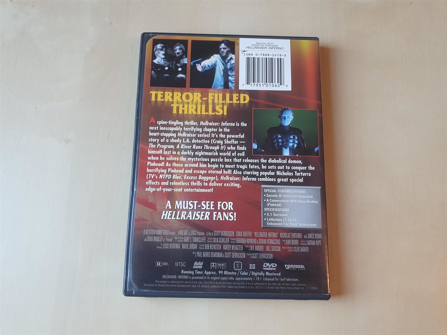 Tutti i DVDs: Hellraiser Inferno NTSC – Usato da Stansstad venduto da collectorsshop 1