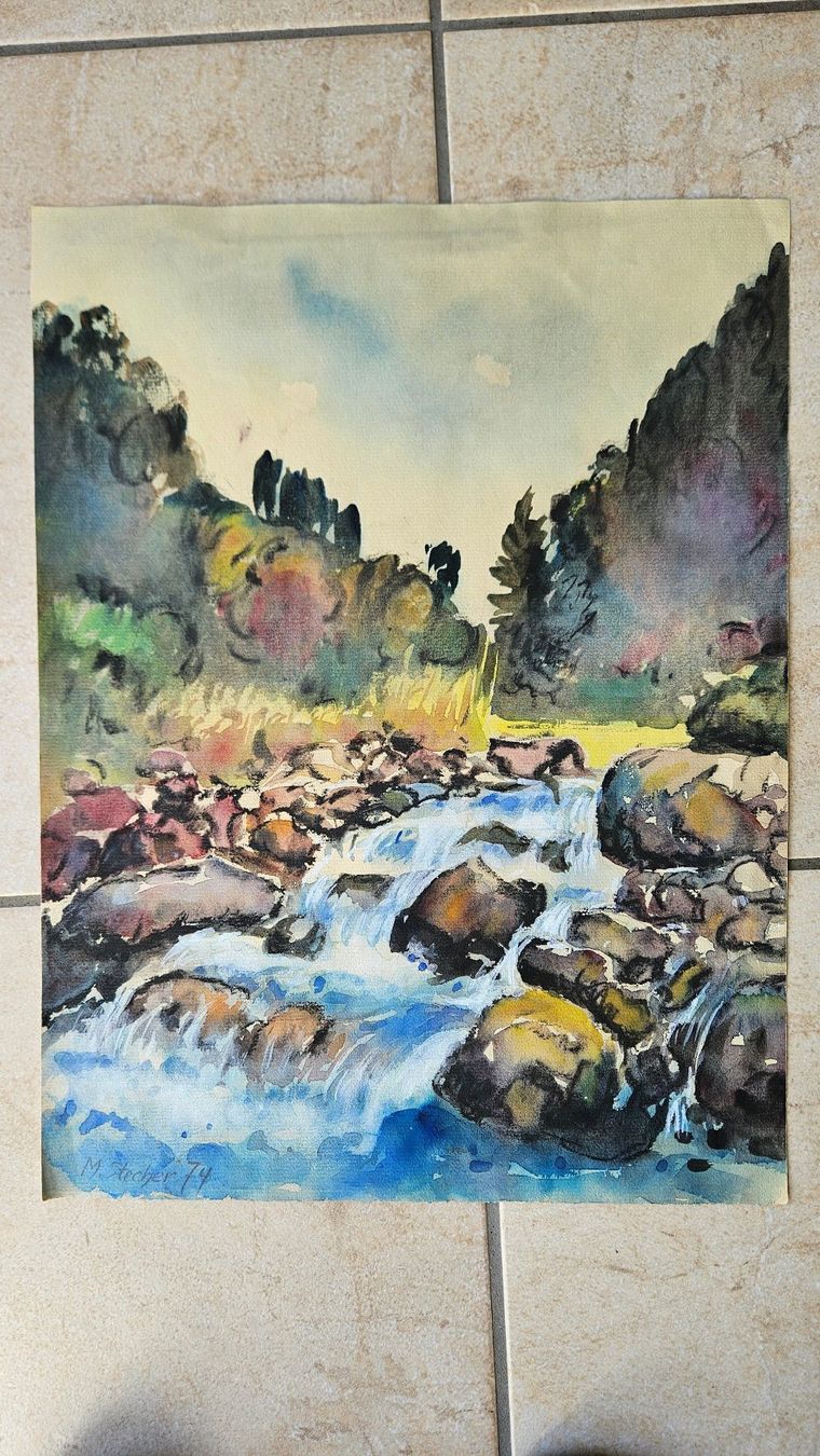 Dipinti: Bergbach, Top Aquarell, M. Stecher – Usato da Dietlikon venduto da Justus4 1