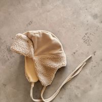 Kinder Ohrenklappenmütze Cord beige gefüttert neuw