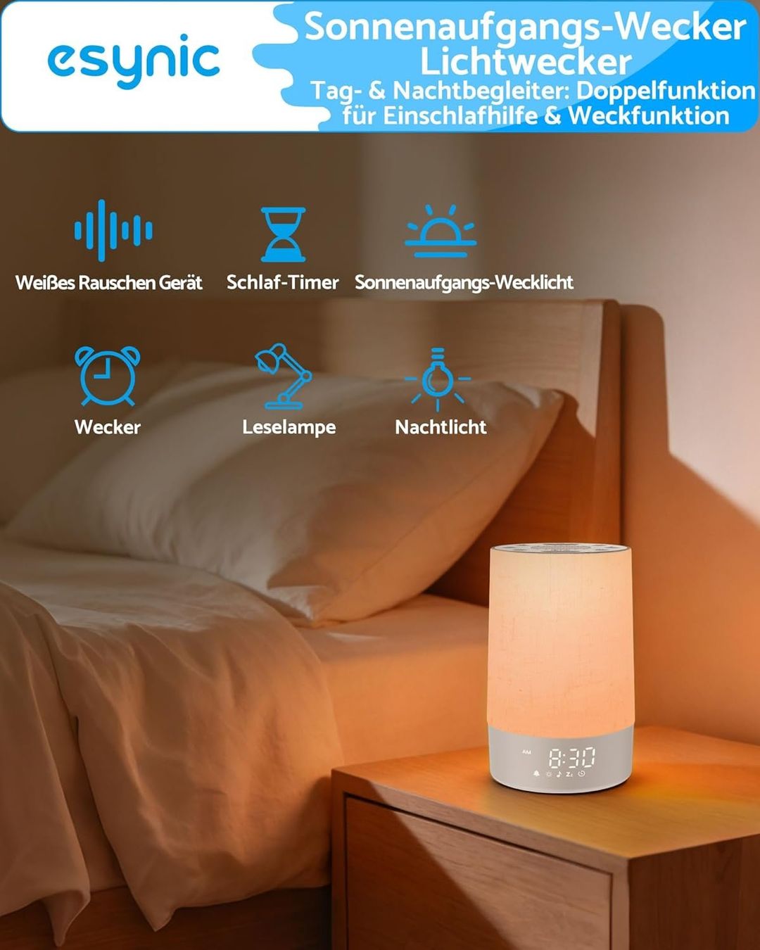 Sveglie: eSynic Lichtwecker White Noise 30 Sounds – Nuovo e nell'imballaggio originale da Suhr venduto da SchnapperCH 1
