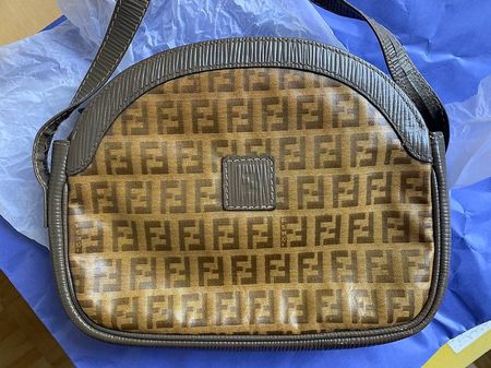 Original Fendi Umhänge-Tasche, Leder-Textil