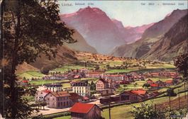 Linthal GL // Dorf 1919 koloriert Gesamtansicht