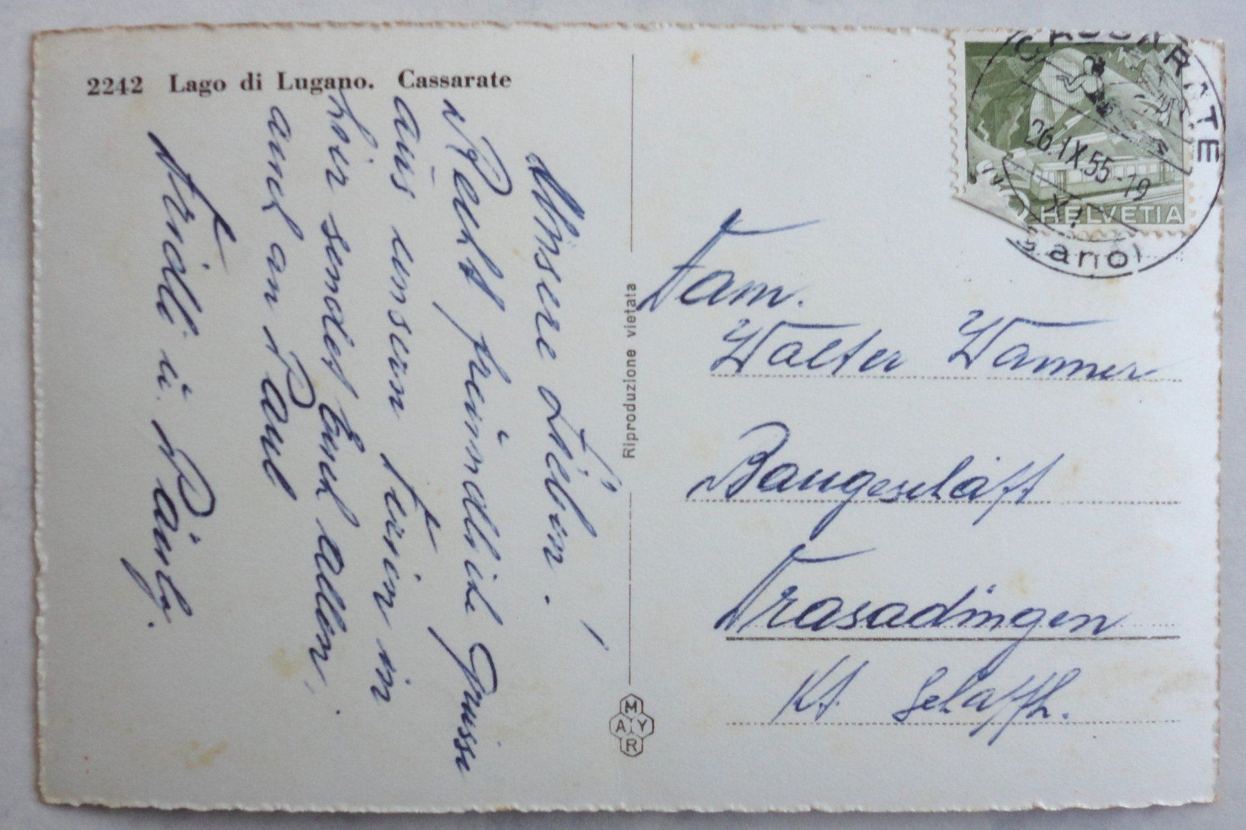 Cartoline postali: Lago di Lugano, Cassarate – Usato da Fétigny venduto da Billy2miny 1
