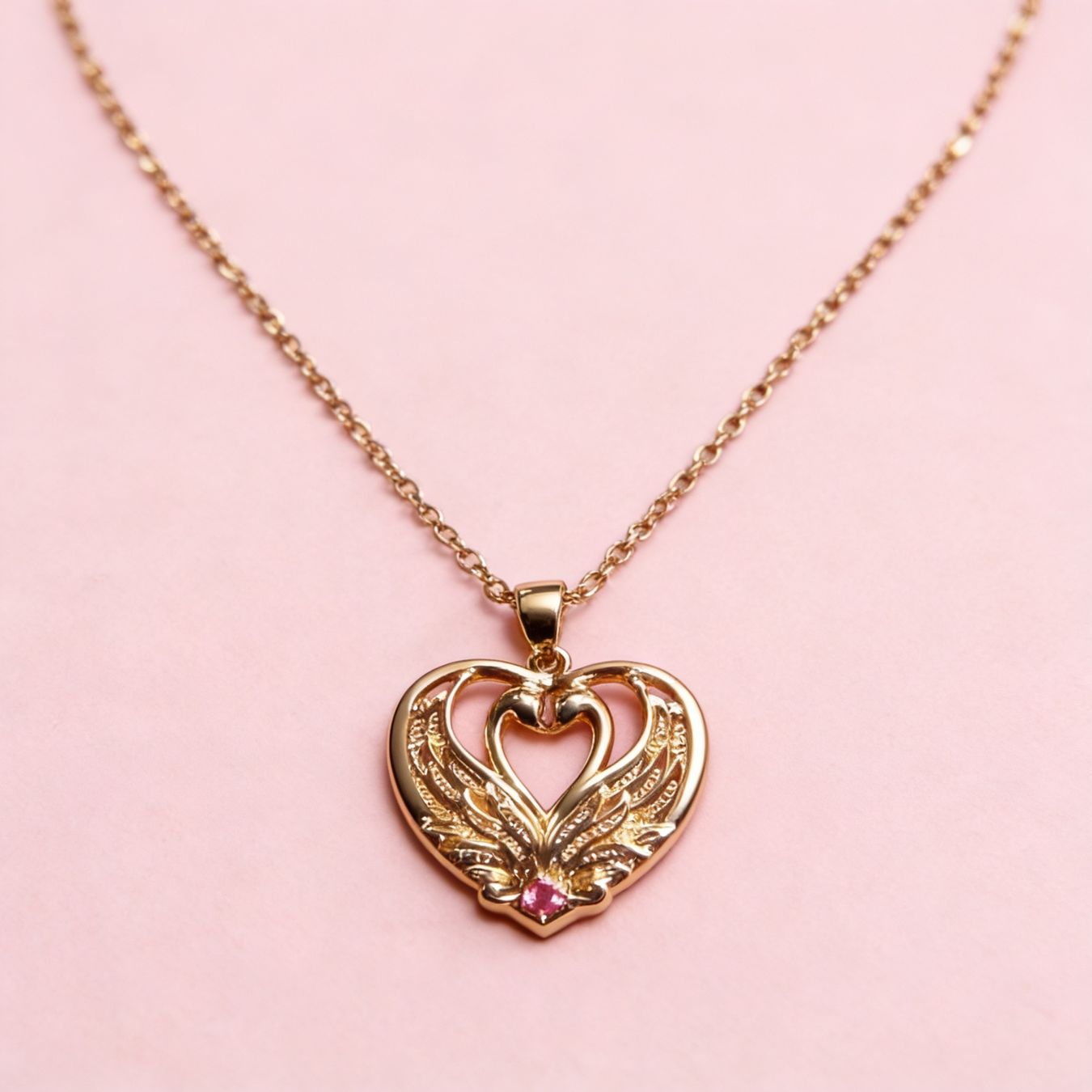 Ketten: Collier doré, pendentif cygnes en coeur – Neu und originalverpackt aus St-Maurice von Sandrinette123