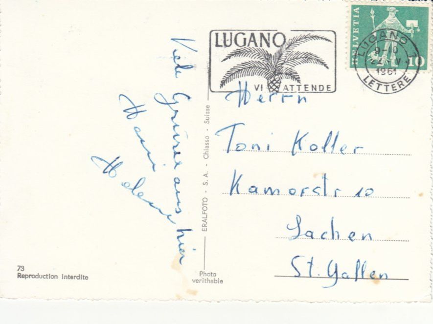 Cartoline postali: Lugano 1961, coloriert – Usato da Bürglen TG venduto da StampGraf 1