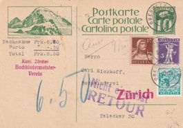 Ganzsachen Postkarte/ Dreifarben-Zusatzfrankatur Rücks.St. !