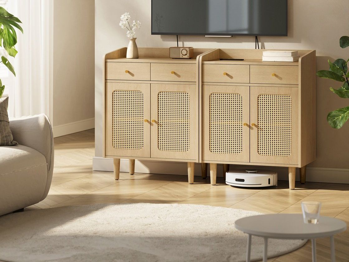 Cassettiere: Sideboard mit Türen in Rattan-Optik Boho-Stil eichenbeige – Nuovo e nell'imballaggio originale da Lachen SZ venduto da MAMORU-MOEBEL 1