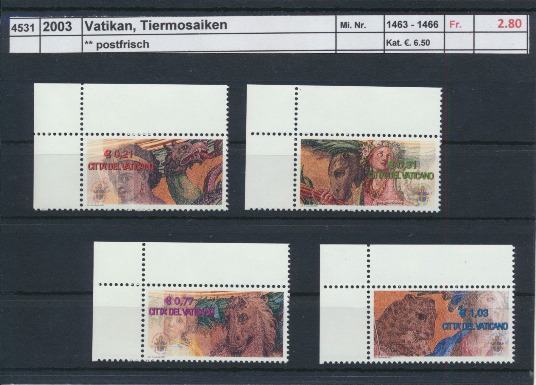 Tutti i francobolli: 2003 Vatikan, "Tiermosaiken", ** postfrisch – Nuovo (secondo la descrizione) da Winterthur venduto da Zupogeru