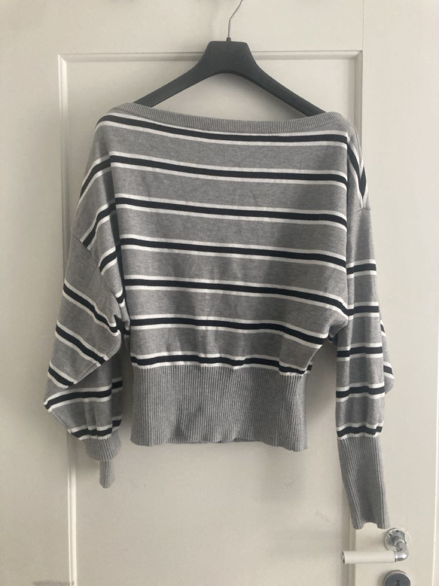 Bershka Maglioni & Felpe: Bershka Pullover, gestreift, Grau/Schwarz, Gr. L - Top Herbs – Usato da Basel venduto da Nomagusa
